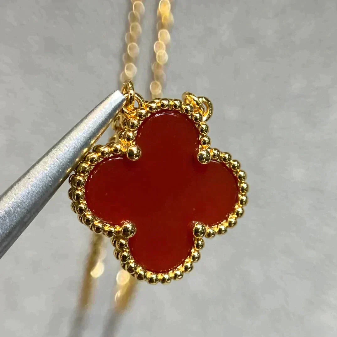 [Psychic Jewelrys]CLOVER 15MM CARNELIAN SINGLE FLOWER NECKLACE
