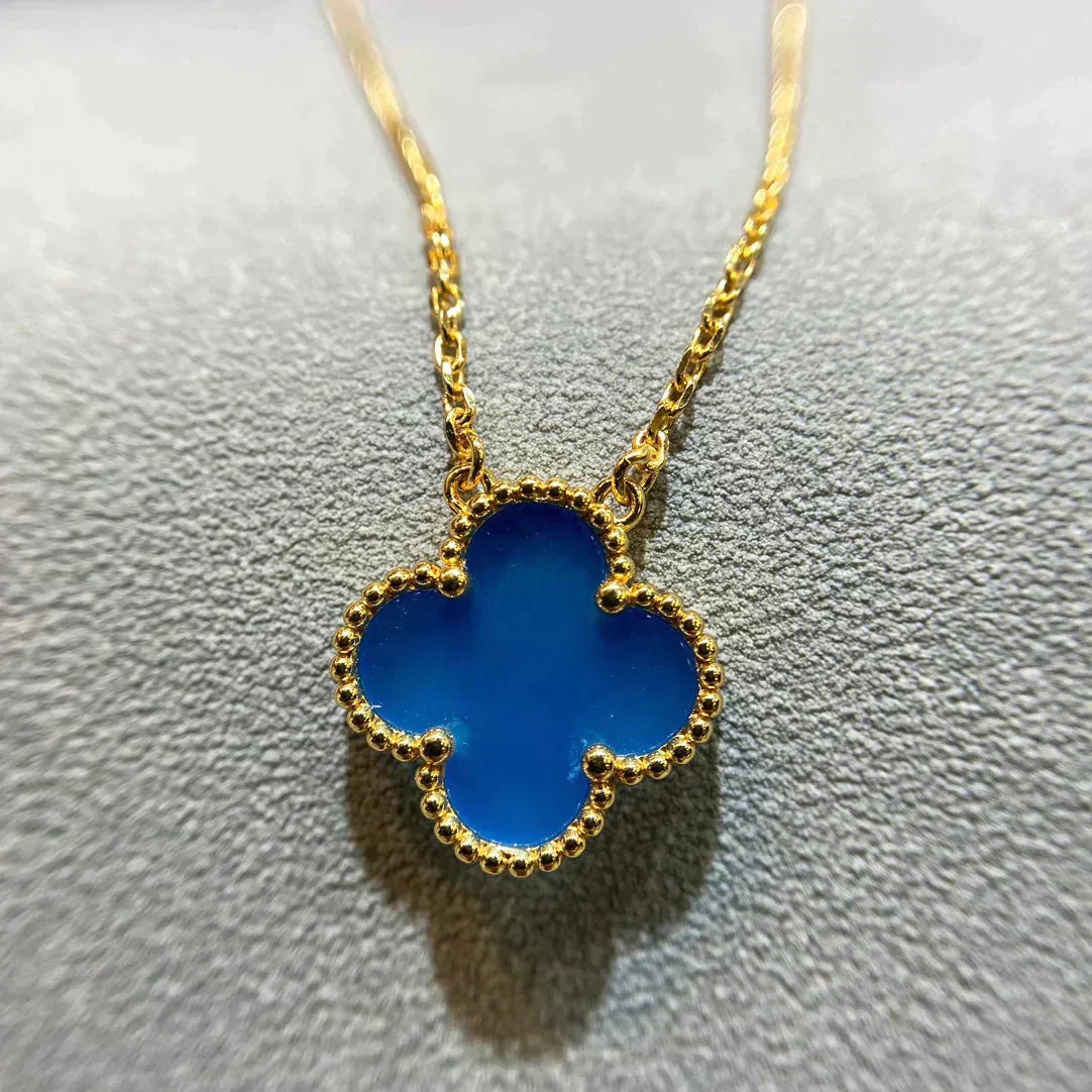 [Psychic Jewelrys]CLOVER 15MM BLUE AGATE NECKLACE