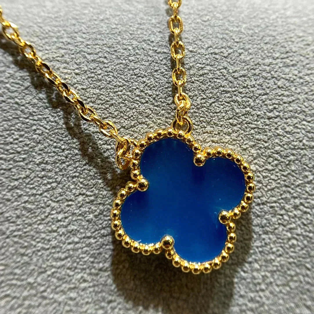 [Psychic Jewelrys]CLOVER 15MM BLUE AGATE NECKLACE