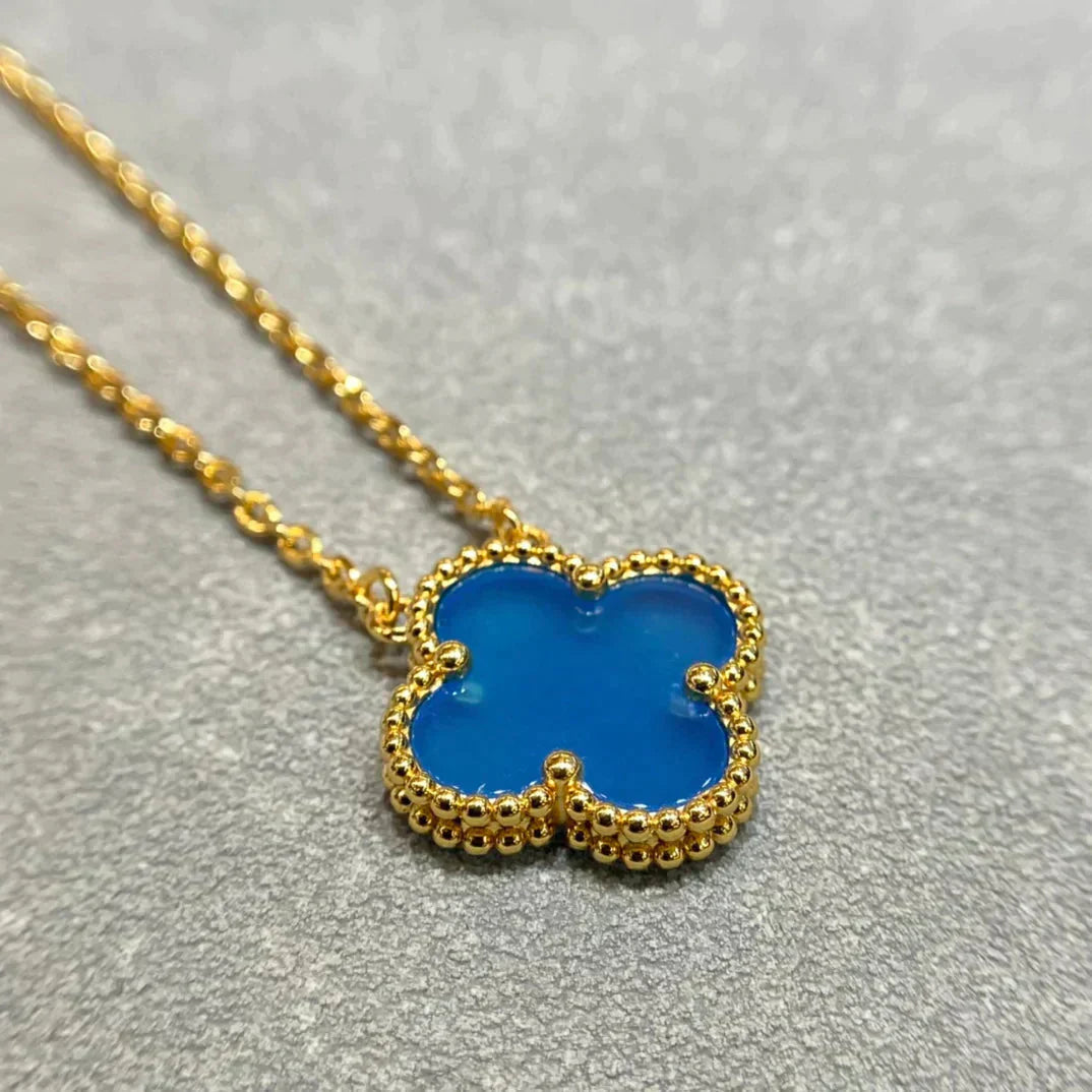 [Psychic Jewelrys]CLOVER 15MM BLUE AGATE NECKLACE