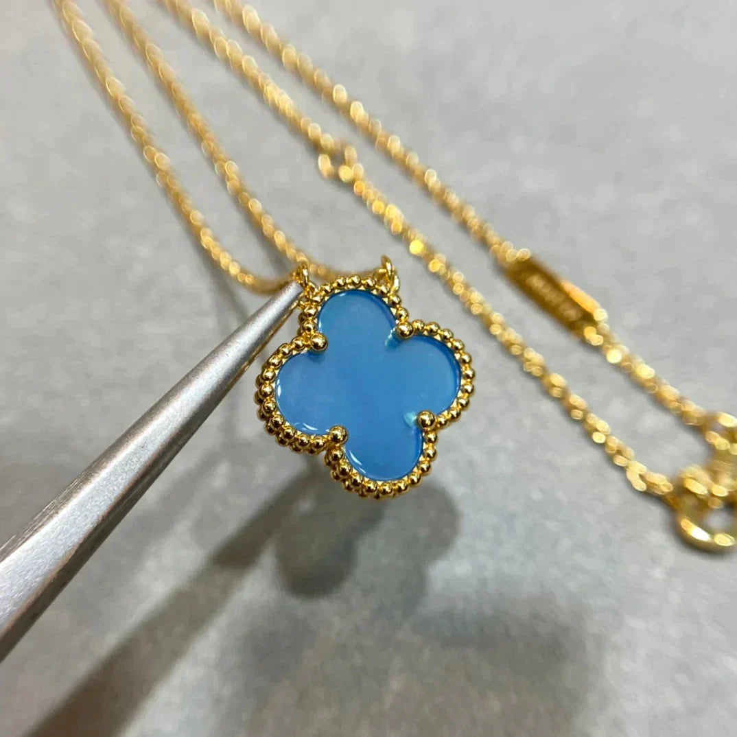 [Psychic Jewelrys]CLOVER 15MM BLUE AGATE NECKLACE
