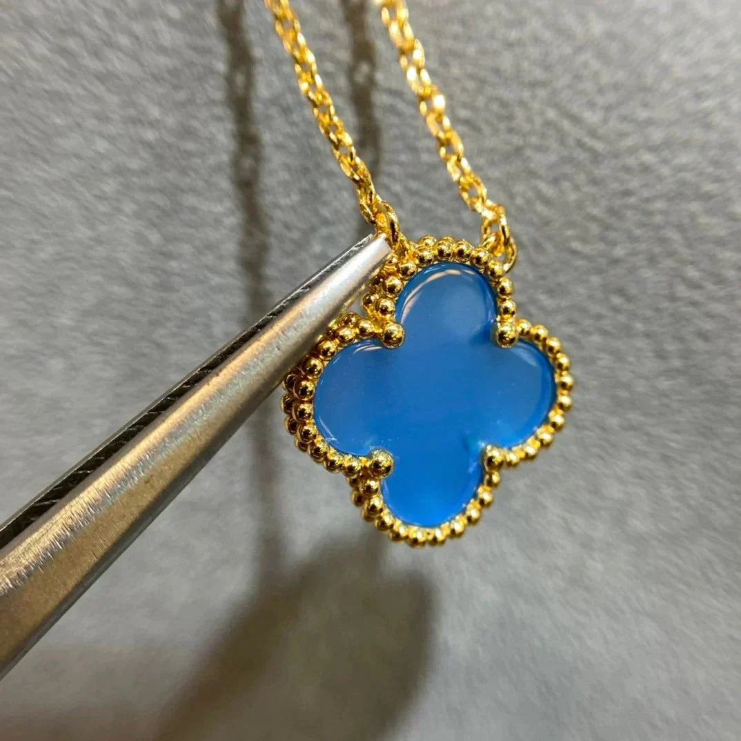 [Psychic Jewelrys]CLOVER 15MM BLUE AGATE NECKLACE