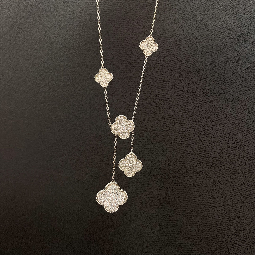 [Psychic Jewelrys]CLOVER 5 MOTIFS SILVER DIAMONDS NECKLACE