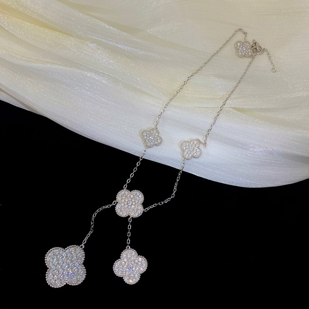 [Psychic Jewelrys]CLOVER 5 MOTIFS SILVER DIAMONDS NECKLACE