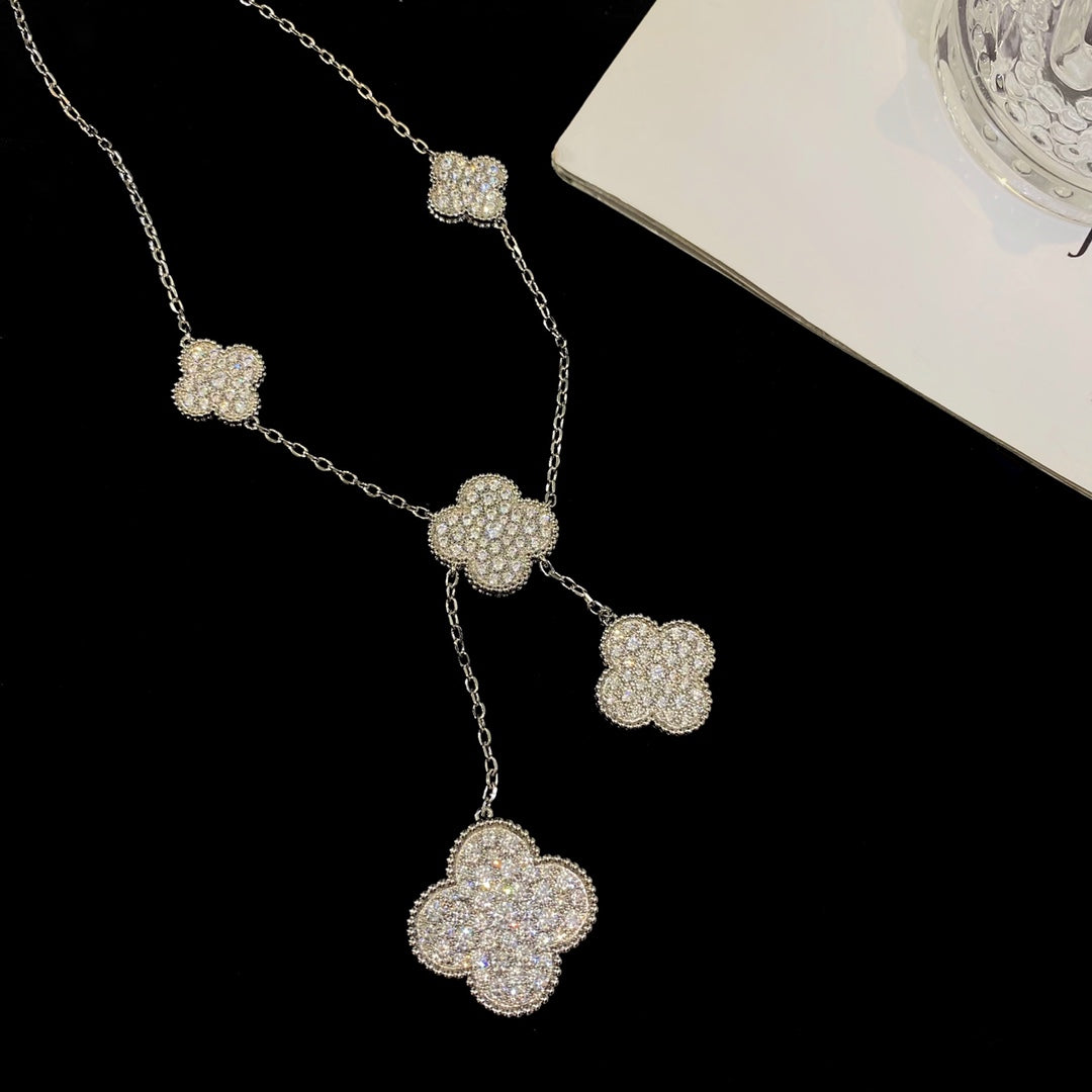 [Psychic Jewelrys]CLOVER 5 MOTIFS SILVER DIAMONDS NECKLACE