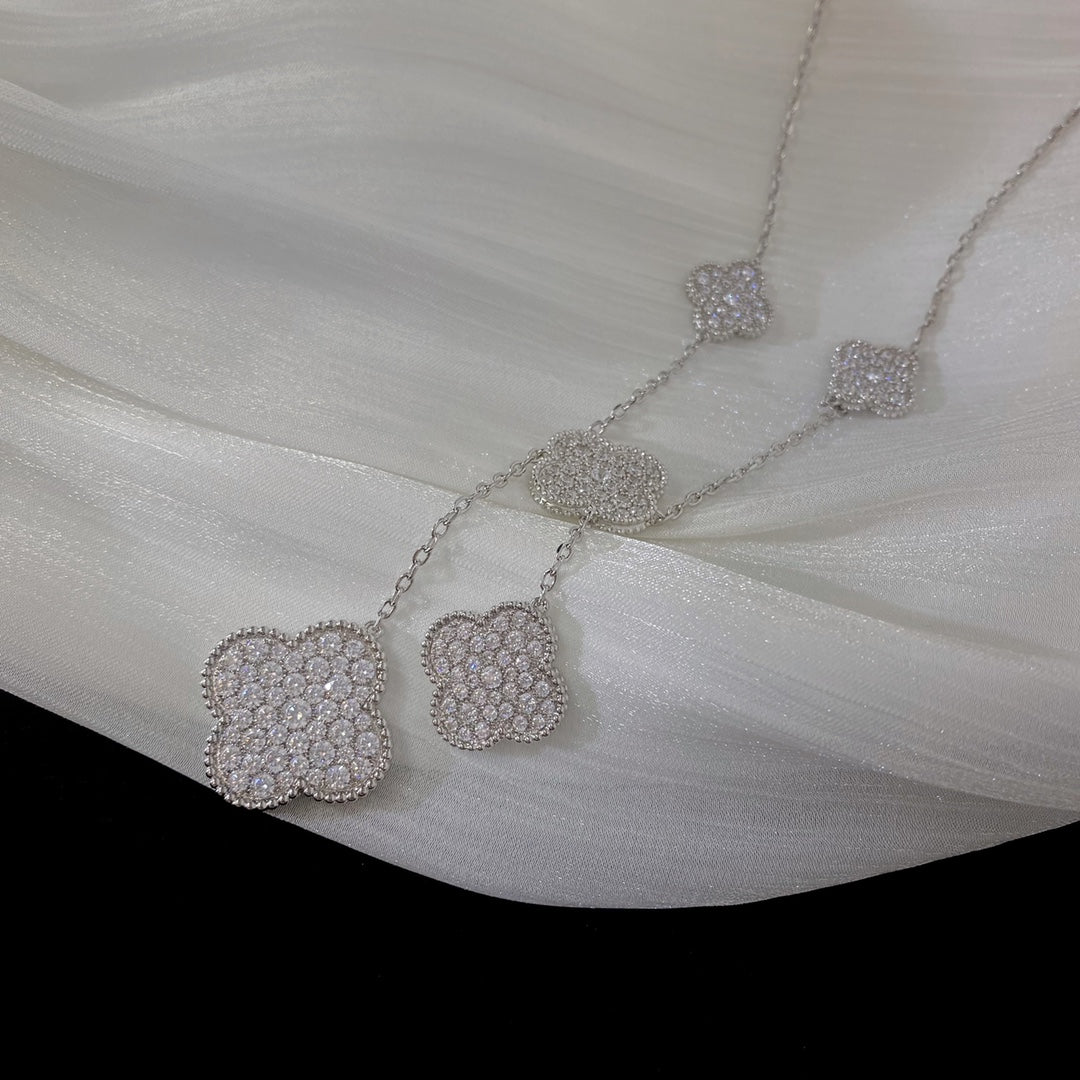 [Psychic Jewelrys]CLOVER 5 MOTIFS SILVER DIAMONDS NECKLACE