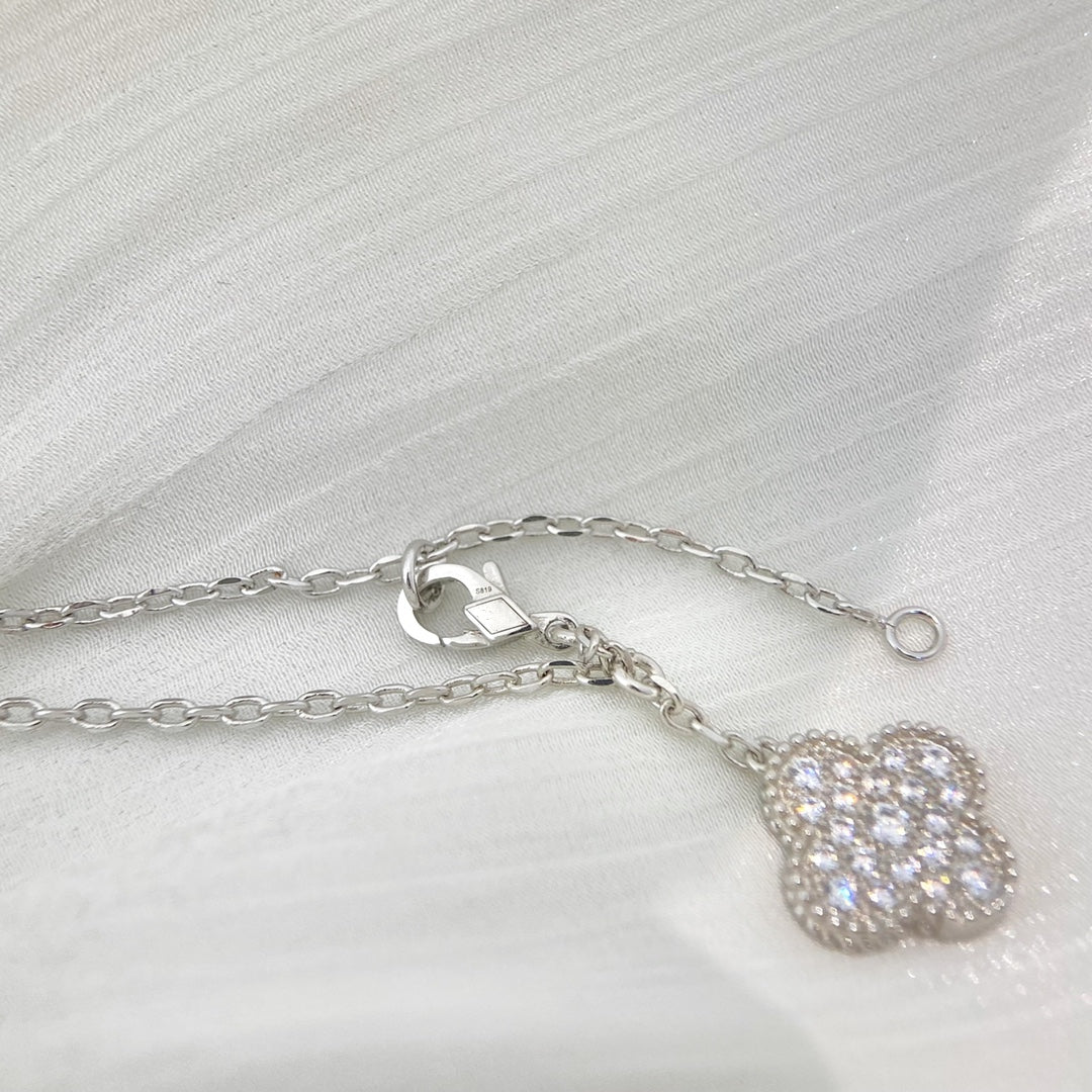 [Psychic Jewelrys]CLOVER 5 MOTIFS SILVER DIAMONDS NECKLACE