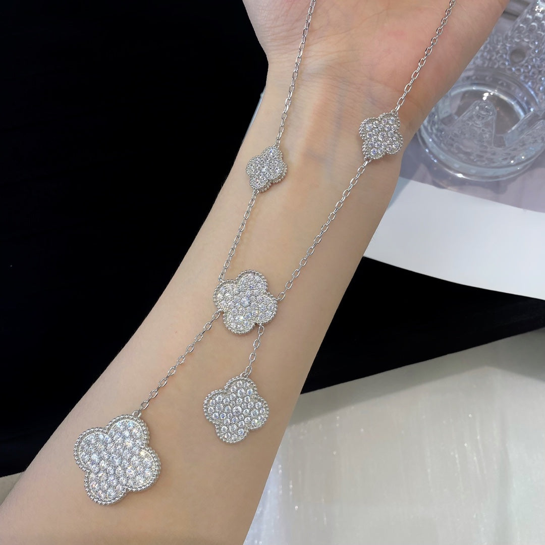 [Psychic Jewelrys]CLOVER 5 MOTIFS SILVER DIAMONDS NECKLACE