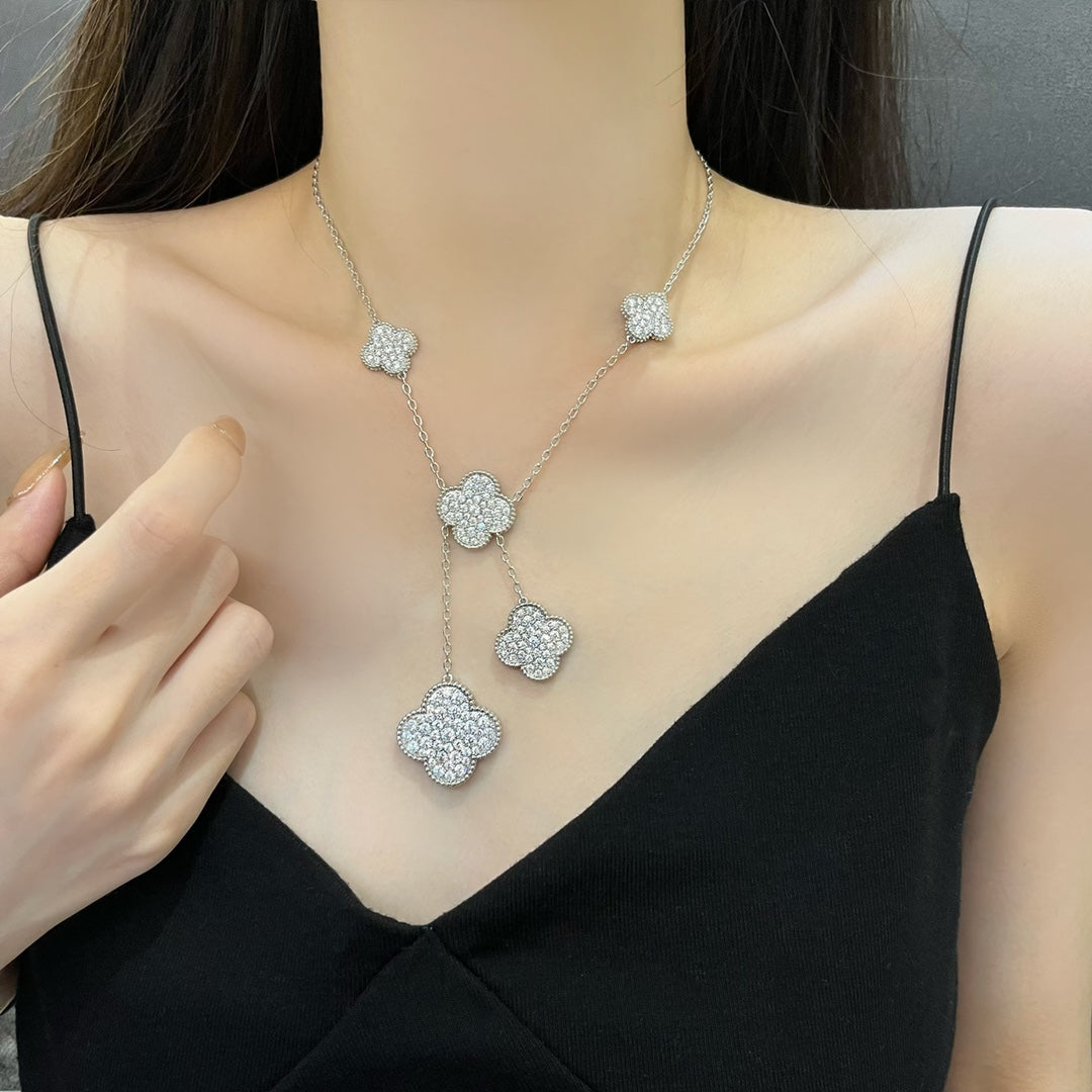 [Psychic Jewelrys]CLOVER 5 MOTIFS SILVER DIAMONDS NECKLACE