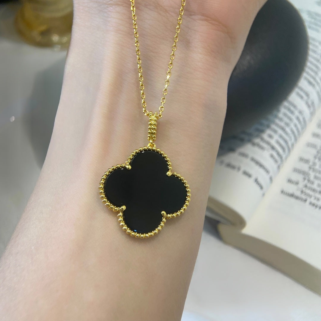 [Psychic Jewelrys]CLOVER 25MM NECKLACE GOLD ONYX
