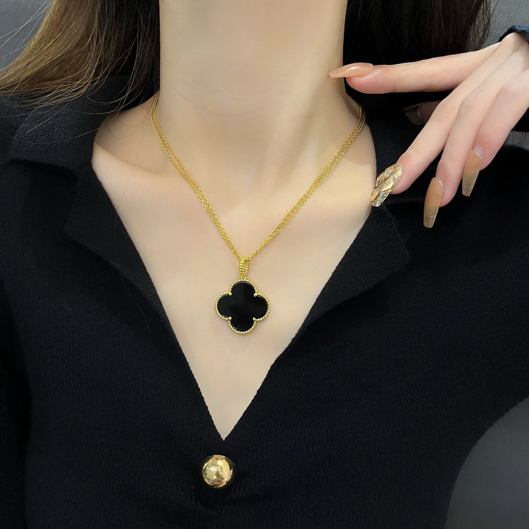 [Psychic Jewelrys]CLOVER 25MM NECKLACE GOLD ONYX
