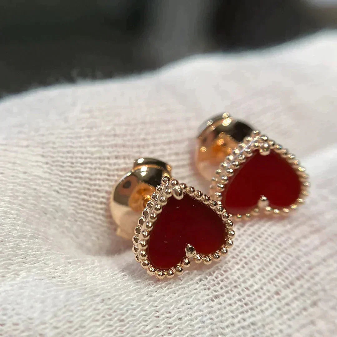 [Psychic Jewelrys]HEART CARNELIAN STUD EARRINGS