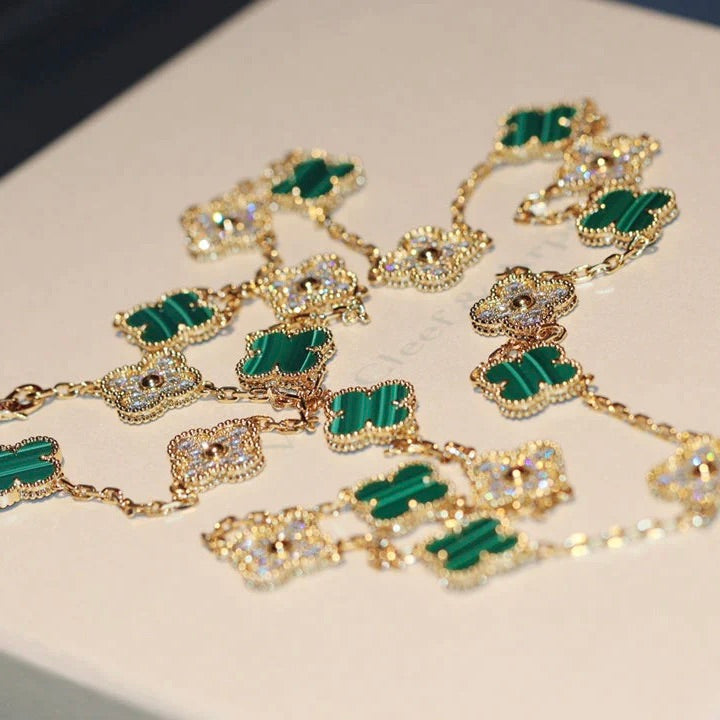 [Psychic Jewelrys]CLOVER 20 MOTIFS MALACHITE DIAMOND NECKLACE