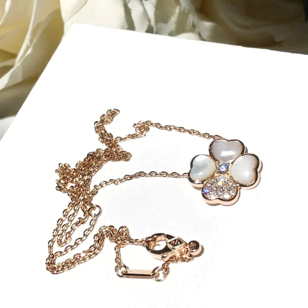 [Psychic Jewelrys]CLOVER MOP DIAMOND ROSE GOLD NECKLACE