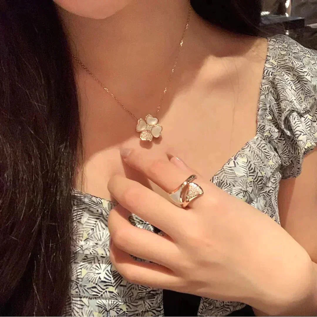 [Psychic Jewelrys]CLOVER MOP DIAMOND ROSE GOLD NECKLACE