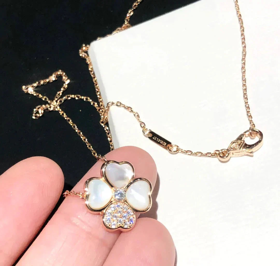 [Psychic Jewelrys]CLOVER MOP DIAMOND ROSE GOLD NECKLACE