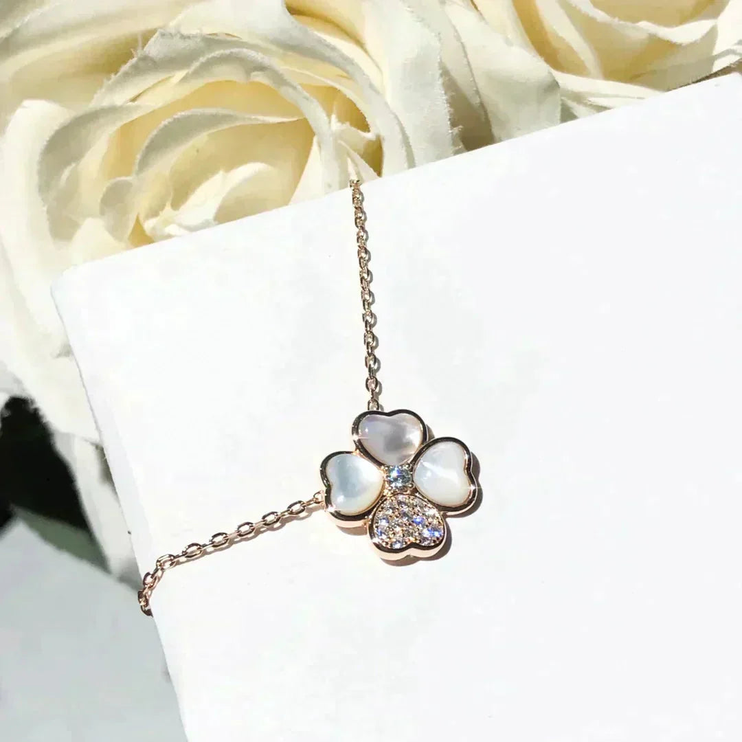 [Psychic Jewelrys]CLOVER MOP DIAMOND ROSE GOLD NECKLACE