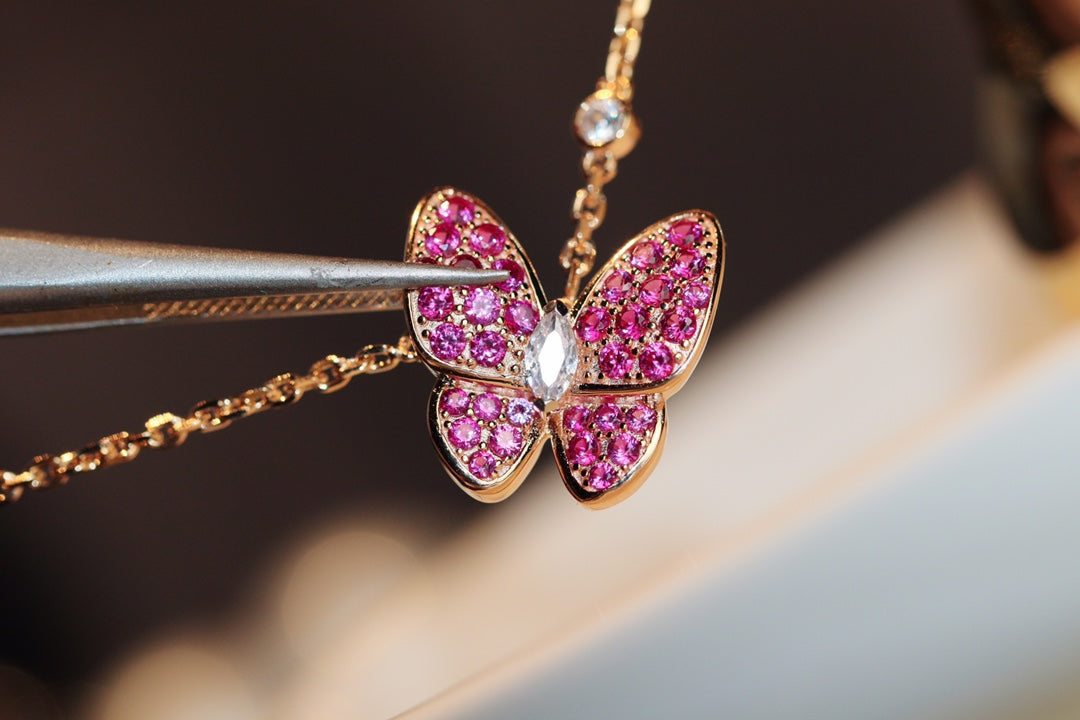 [Psychic Jewelrys]BUTTERFLY RED DIAMOND ROSE GOLD NECKLACE