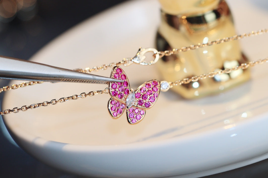 [Psychic Jewelrys]BUTTERFLY RED DIAMOND ROSE GOLD NECKLACE