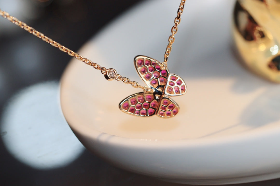 [Psychic Jewelrys]BUTTERFLY RED DIAMOND ROSE GOLD NECKLACE