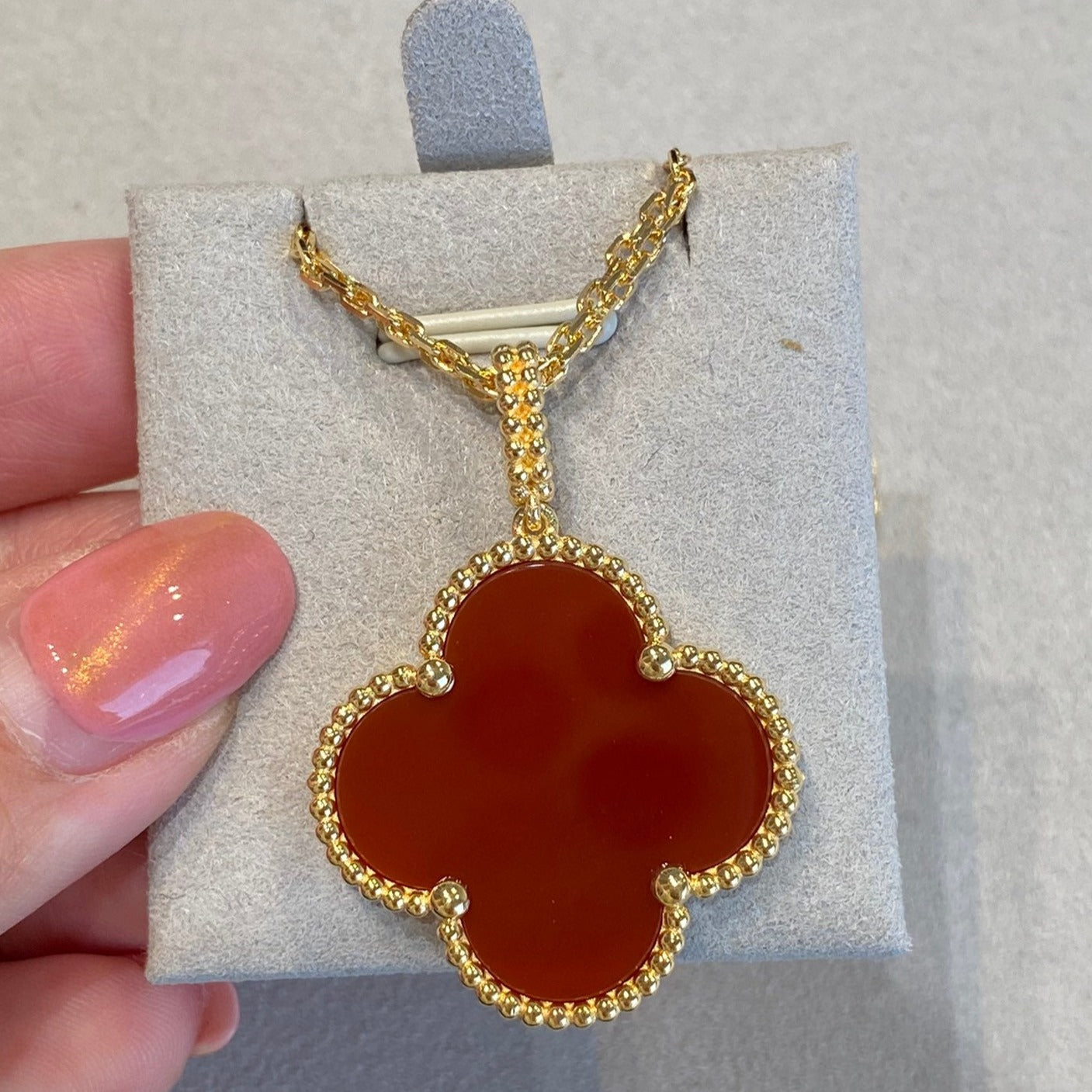 [Psychic Jewelrys]CLOVER 25MM NECKLACE GOLD CARNELIAN