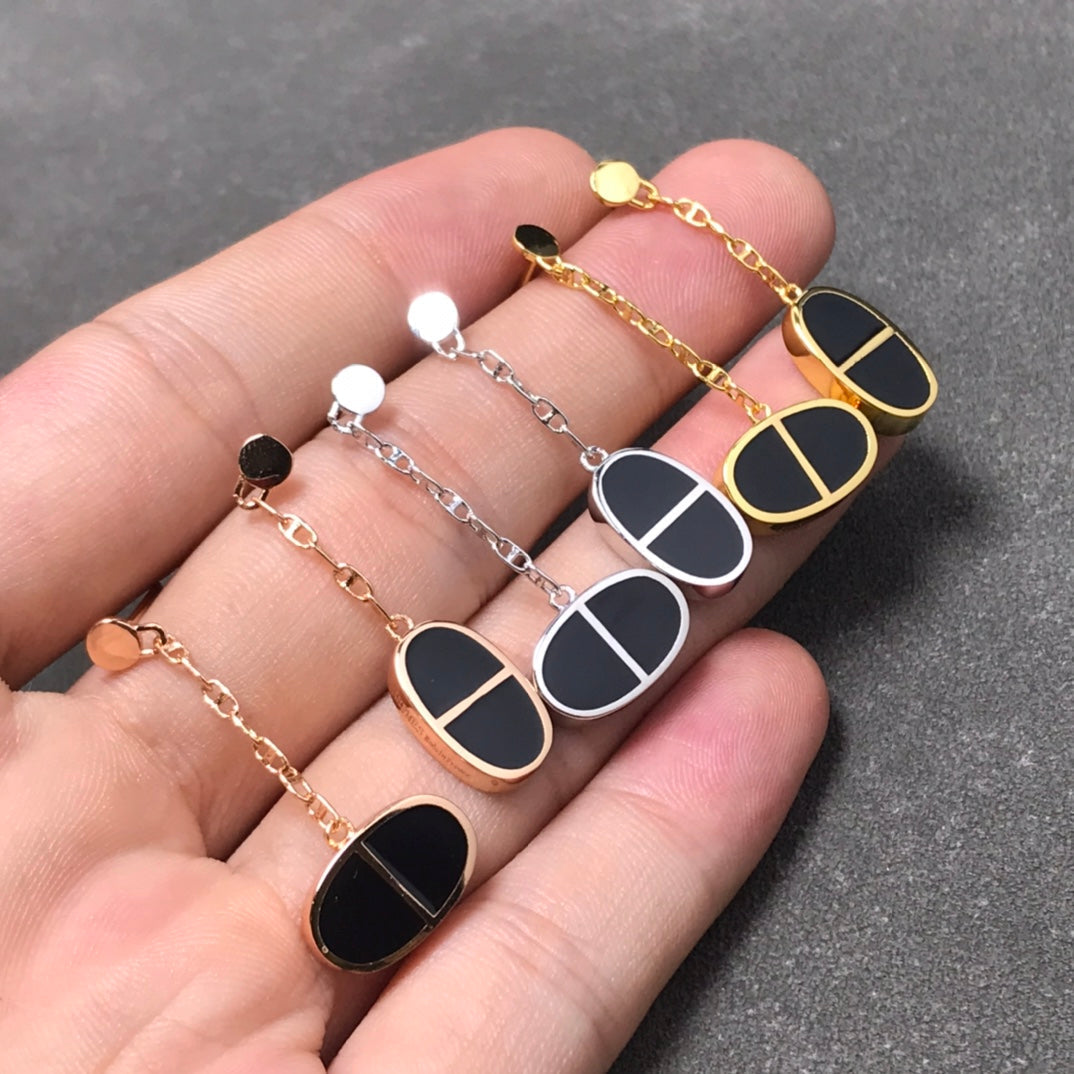 [Psychic Jewelrys]CHAINE VERSO BLACK CERAMIC SILVER EARRINGS