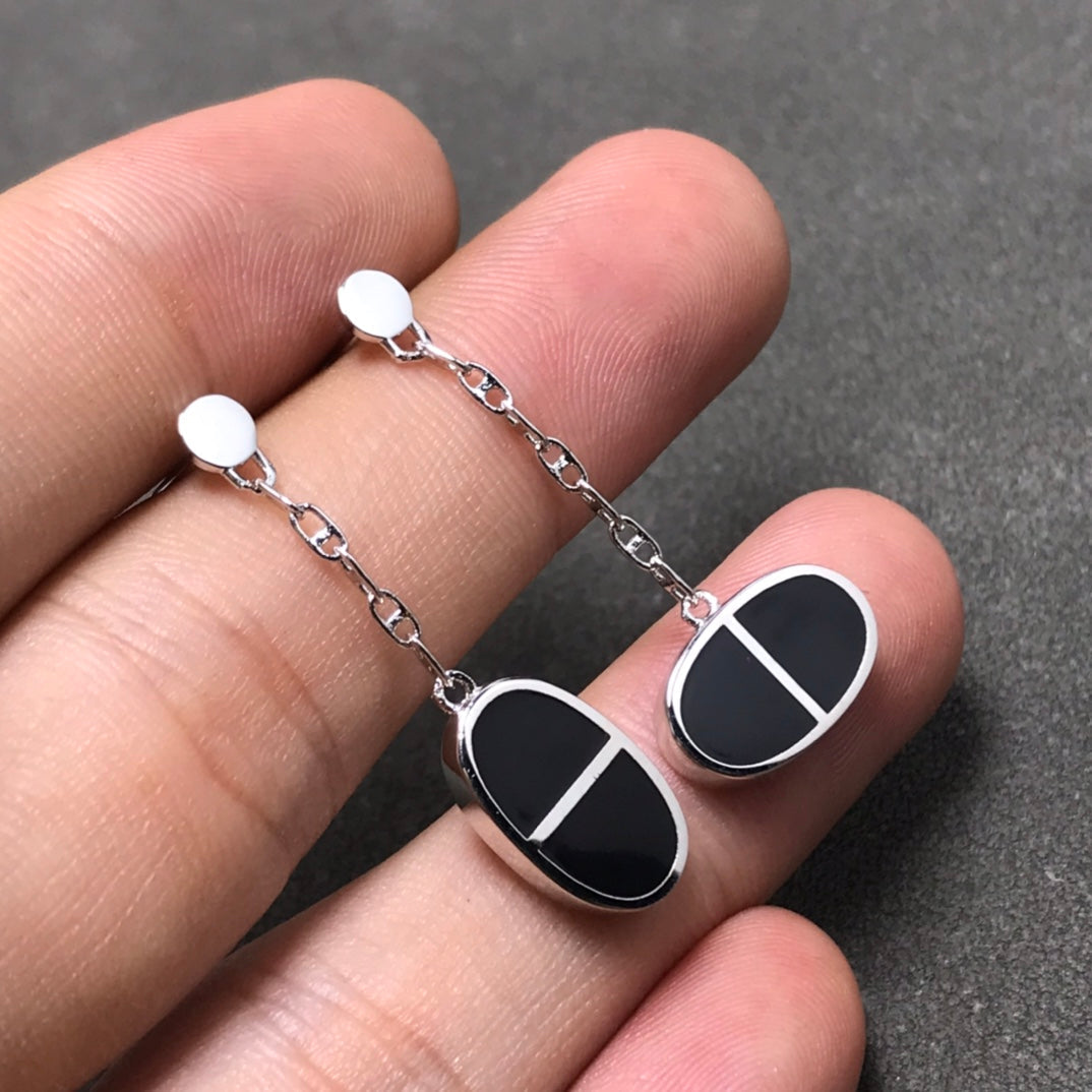 [Psychic Jewelrys]CHAINE VERSO BLACK CERAMIC SILVER EARRINGS