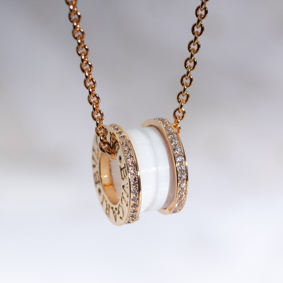 [Psychic Jewelrys]ZERO 1 WHITE CERAMIC PINK GOLD DIAMOND NECKLACE