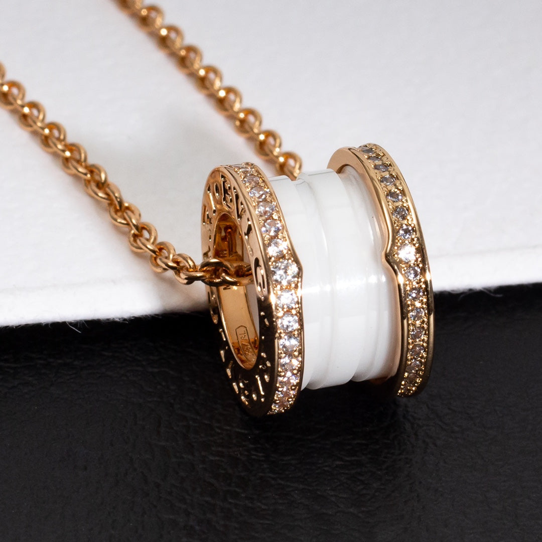 [Psychic Jewelrys]ZERO 1 WHITE CERAMIC PINK GOLD DIAMOND NECKLACE