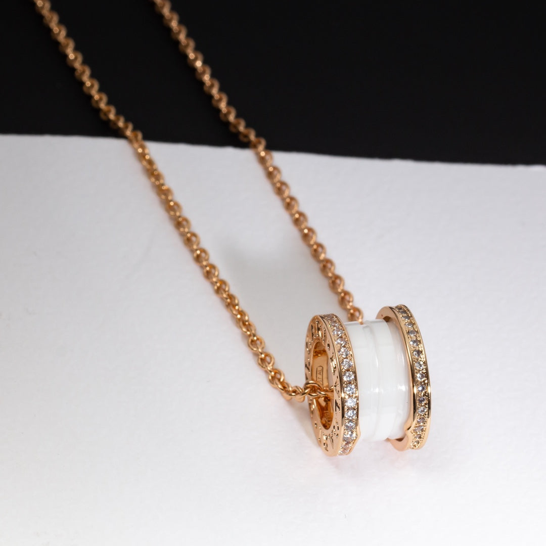 [Psychic Jewelrys]ZERO 1 WHITE CERAMIC PINK GOLD DIAMOND NECKLACE