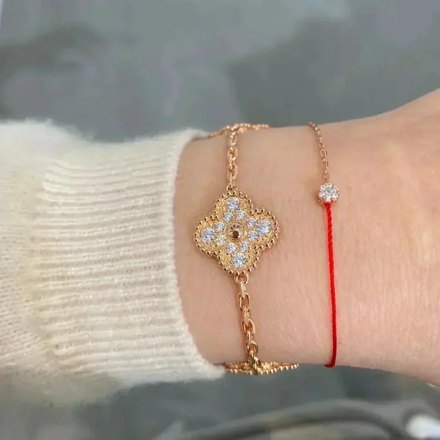 [Psychic Jewelrys]CLOVER 5 MOTIFS  FULL DIAMOND BRACELET