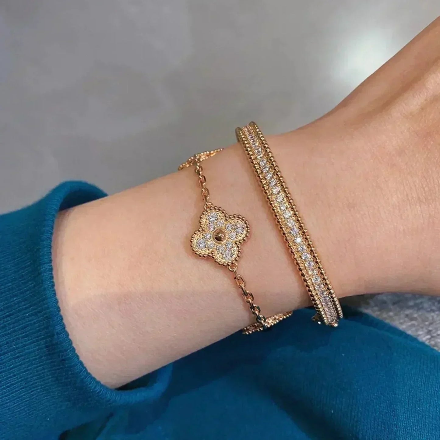 [Psychic Jewelrys]CLOVER 5 MOTIFS  FULL DIAMOND BRACELET