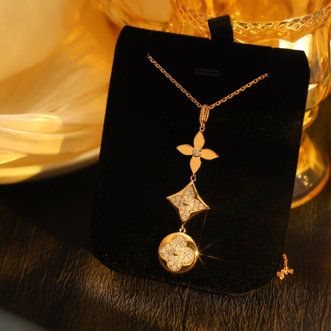 [Psychic Jewelrys]STAR AND SUN DIAMOND PINK GOLD NECKLACE