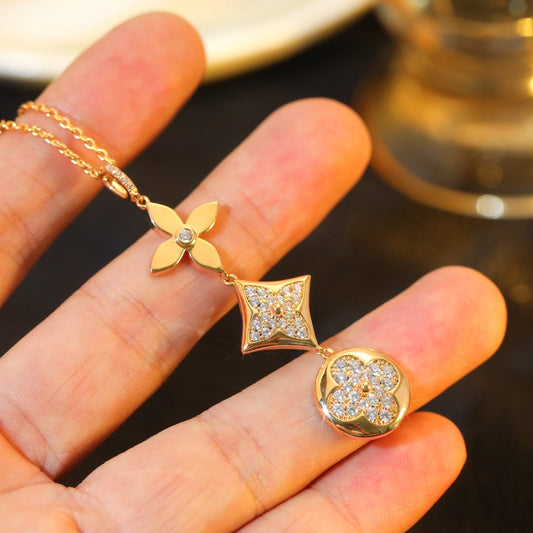 [Psychic Jewelrys]STAR AND SUN DIAMOND PINK GOLD NECKLACE