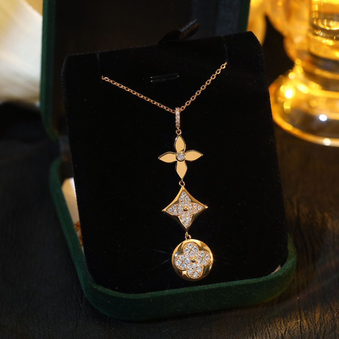 [Psychic Jewelrys]STAR AND SUN DIAMOND PINK GOLD NECKLACE