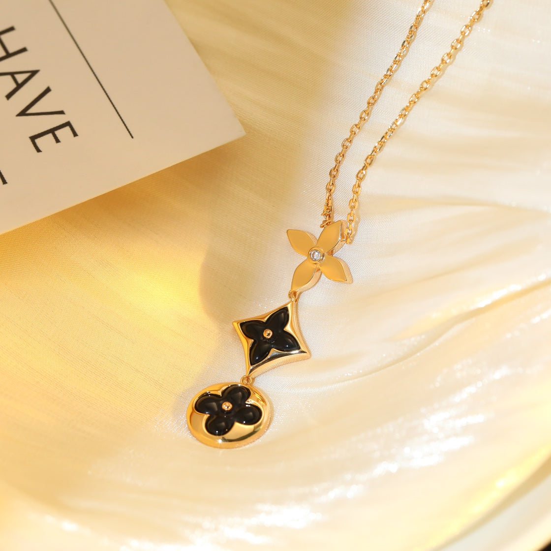[Psychic Jewelrys]STAR AND SUN ONYX PINK GOLD NECKLACE