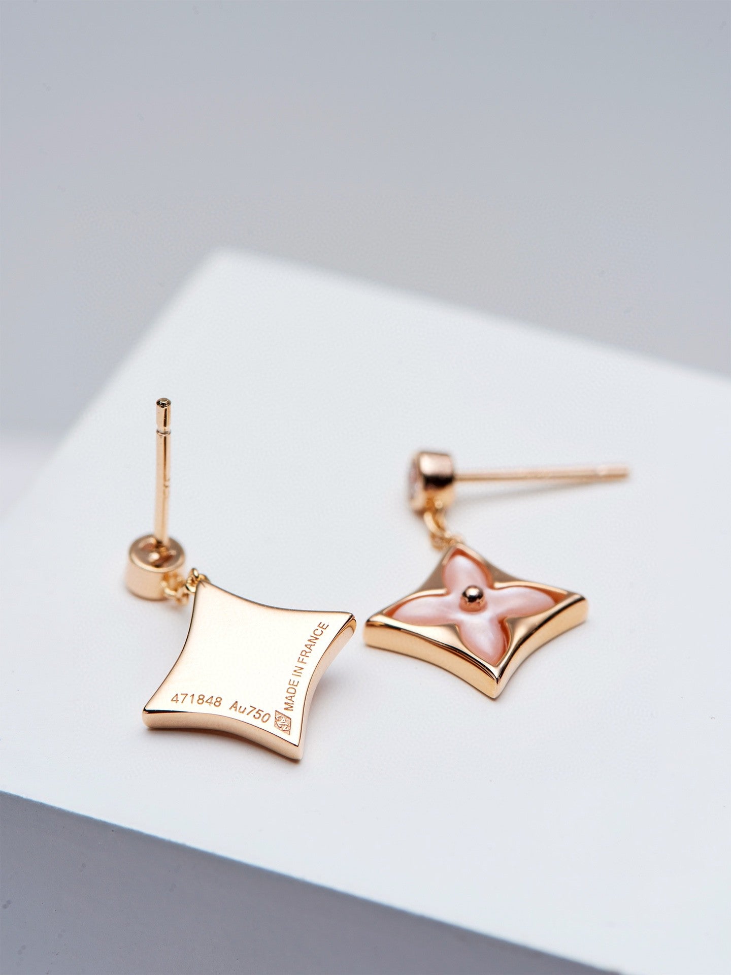 [Psychic Jewelrys]DOUBLE STAR PINK GOLD MOP DROP EARRINGS