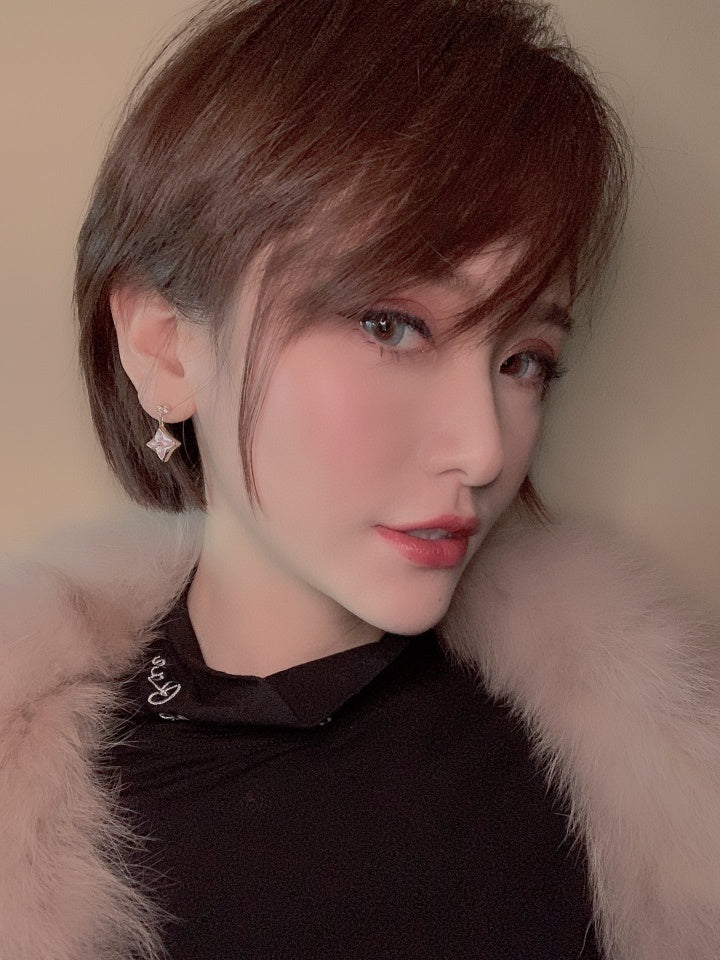 [Psychic Jewelrys]DOUBLE STAR PINK GOLD MOP DROP EARRINGS