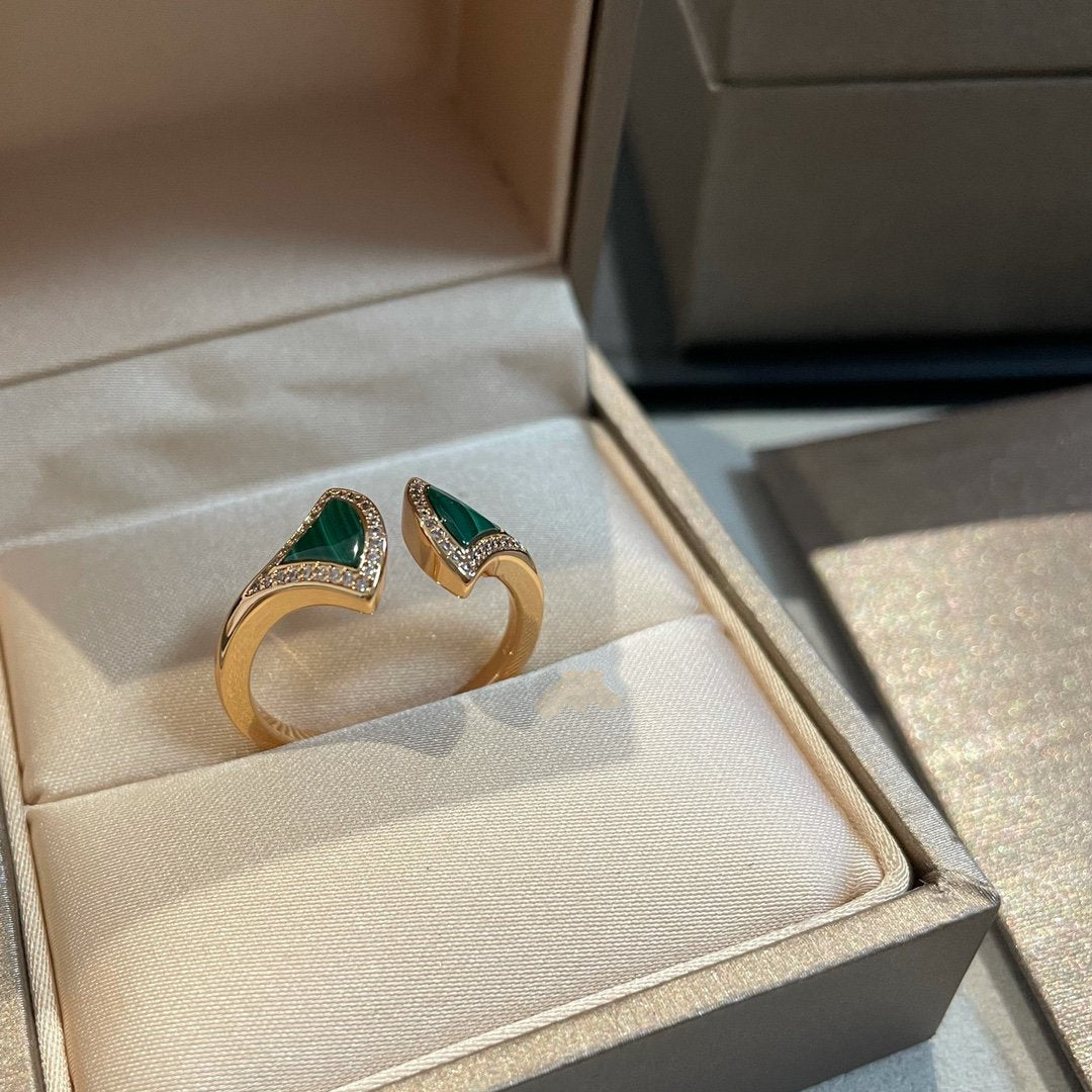 [Psychic Jewelrys]DREAM MALACHITE DIAMOND OPEN RING