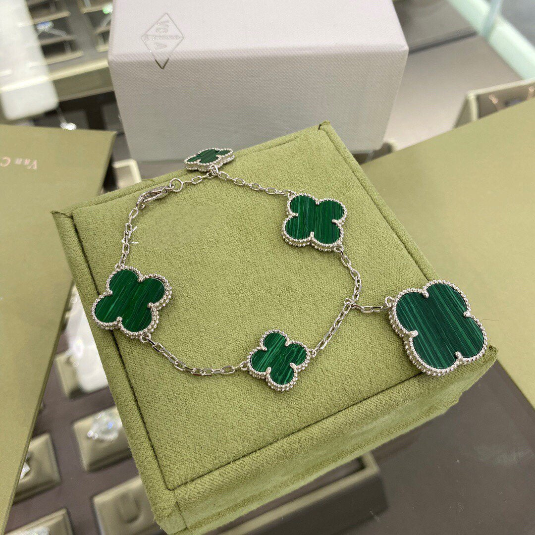 [Psychic Jewelrys]CLOVER 5 MOTIFS SIVLER MALACHITE BRACELET