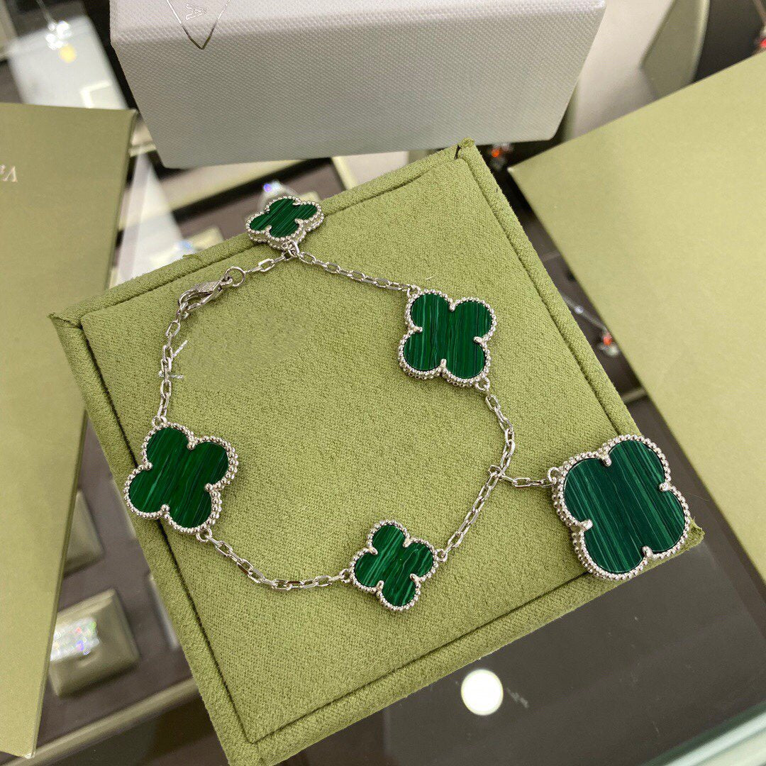 [Psychic Jewelrys]CLOVER 5 MOTIFS SIVLER MALACHITE BRACELET