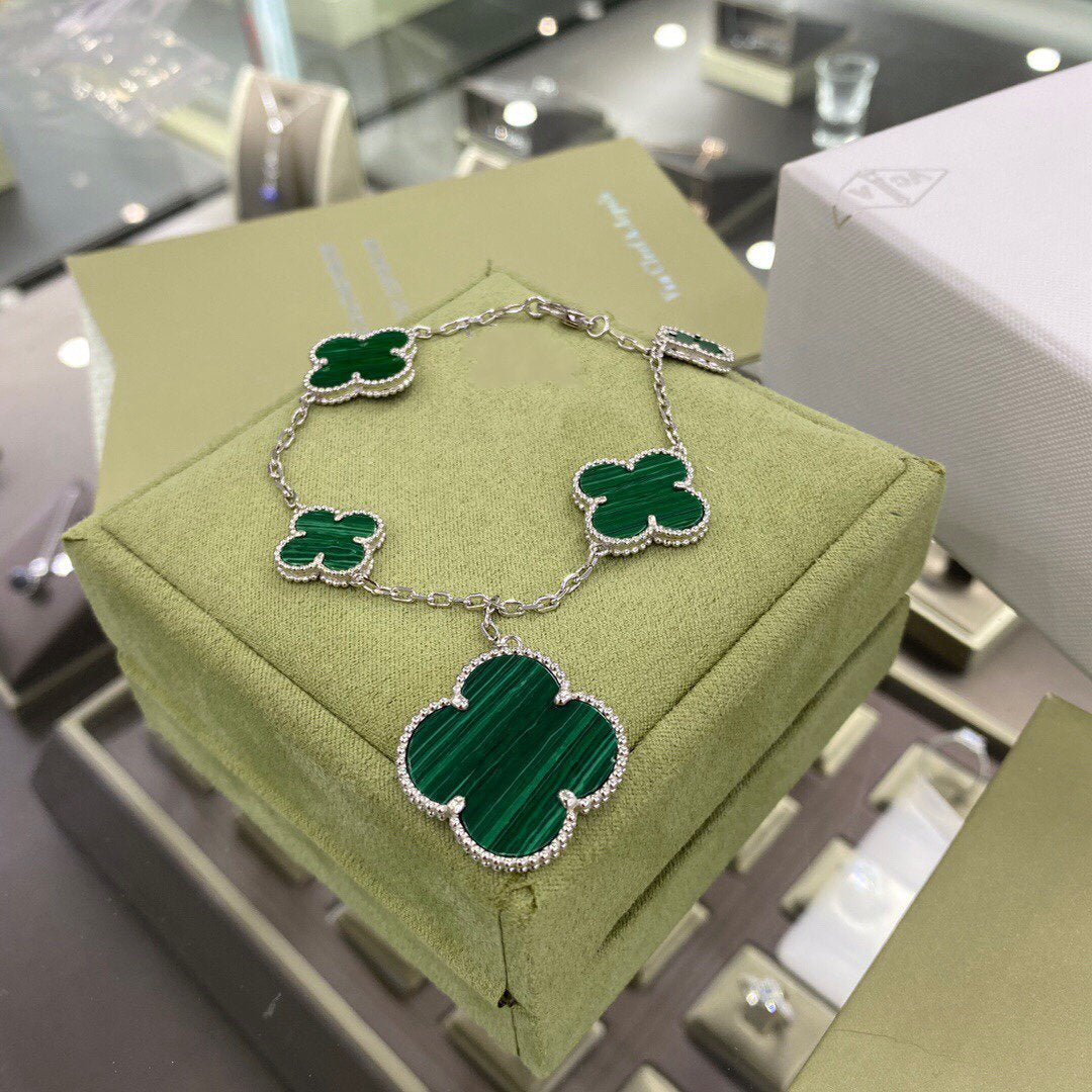 [Psychic Jewelrys]CLOVER 5 MOTIFS SIVLER MALACHITE BRACELET