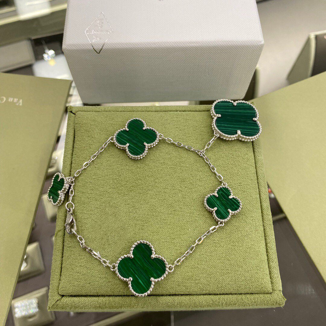 [Psychic Jewelrys]CLOVER 5 MOTIFS SIVLER MALACHITE BRACELET