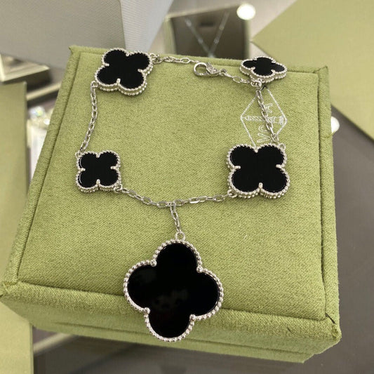 [Psychic Jewelrys]CLOVER 5 MOTIFS SIVLER ONYX BRACELET