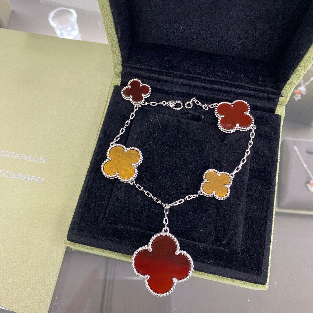 [Psychic Jewelrys]CLOVER 5 MOTIFS SIVLER CARNELIAN TIGER EYE BRACELET