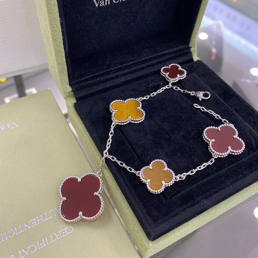 [Psychic Jewelrys]CLOVER 5 MOTIFS SIVLER CARNELIAN TIGER EYE BRACELET