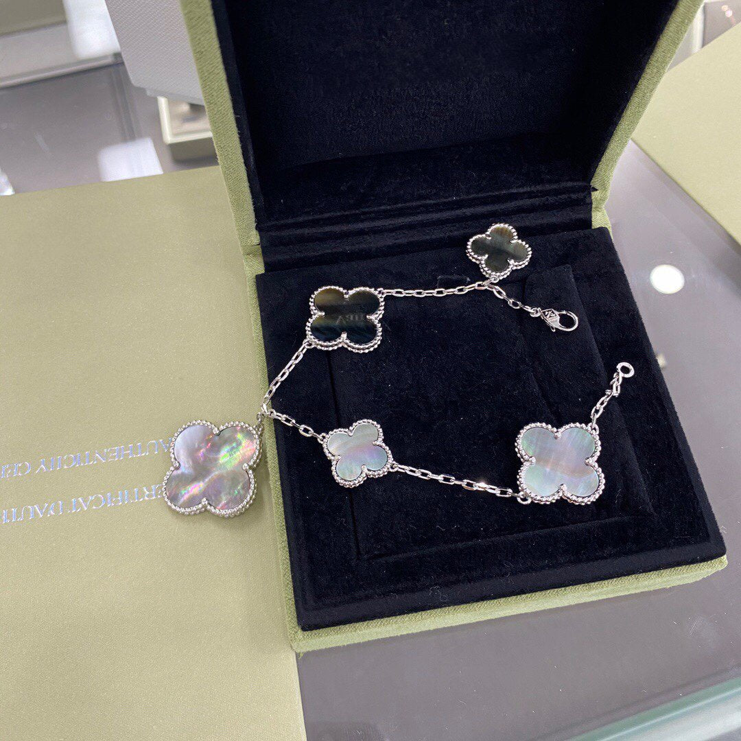 [Psychic Jewelrys]CLOVER 5 MOTIFS SIVLER DARK MOP BRACELET