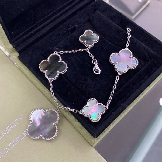 [Psychic Jewelrys]CLOVER 5 MOTIFS SIVLER DARK MOP BRACELET