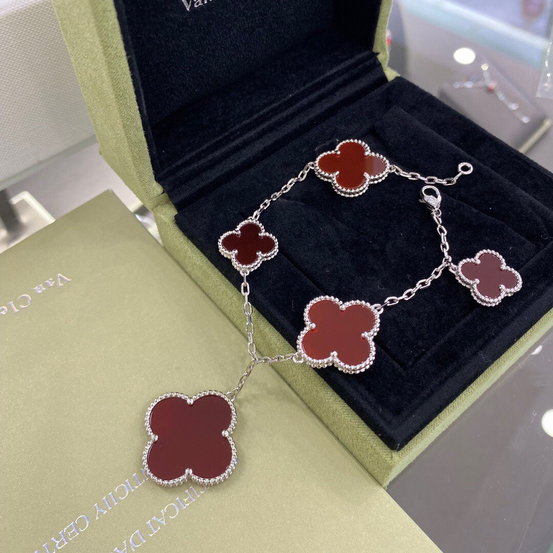 [Psychic Jewelrys]CLOVER 5 MOTIFS SIVLER CARNELIAN BRACELET