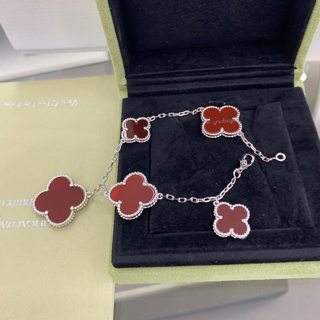 [Psychic Jewelrys]CLOVER 5 MOTIFS SIVLER CARNELIAN BRACELET
